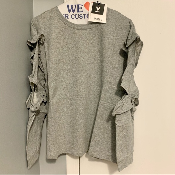 NWT! Very J Long Sleeve Cotton Crewneck with Ruffles - Picture 12 of 12
